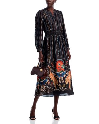 Long Sleeve Split V Neck Midi Dress