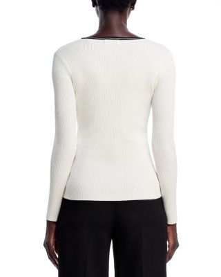 Long Sleeve V Neck Striped Ribbed Sweater