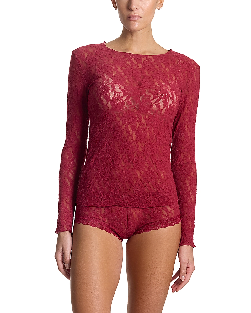 Hanky Panky Signature Lace Long Sleeve Top In Red