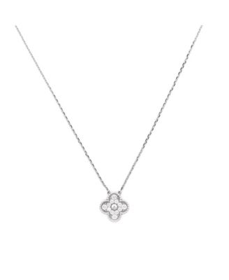 Vintage Alhambra Pendant Necklace 18K White Gold and Diamonds