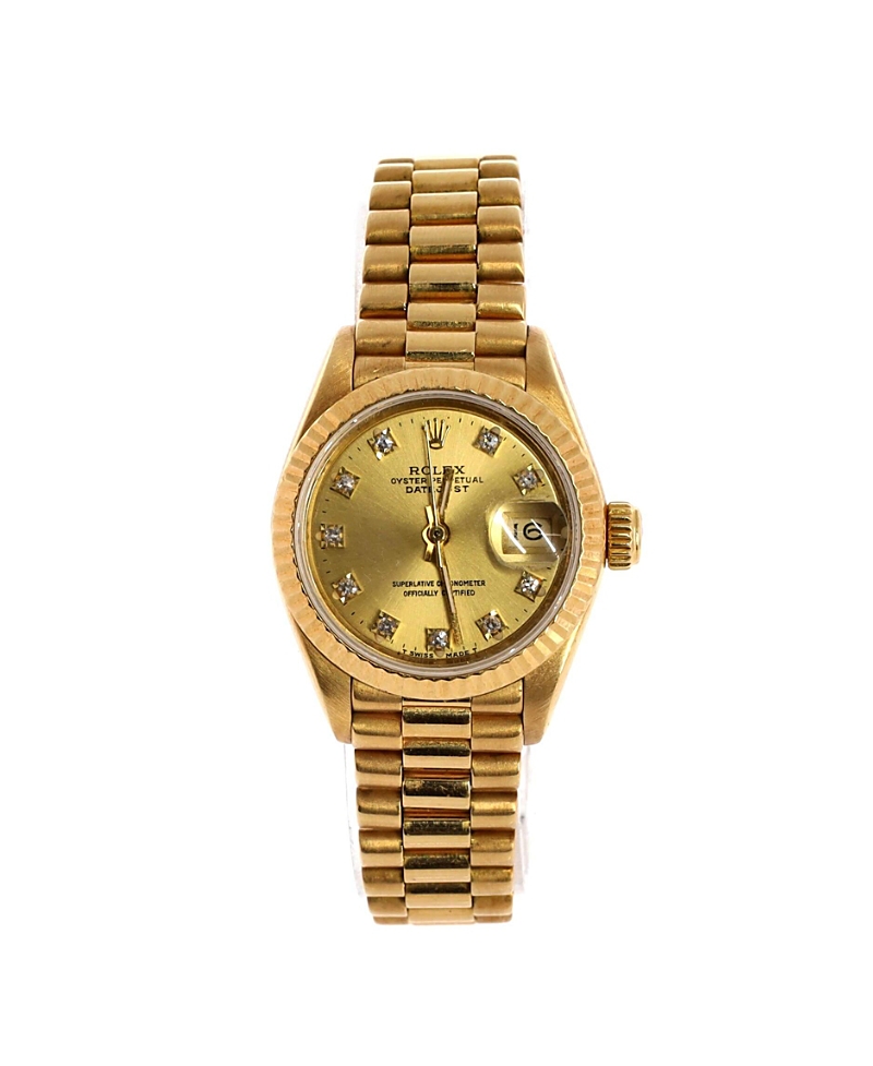 Pre-owned Pre-owned Rolex Rolex Oyster Perpetual President Datejust Automatic Watch In Gold With Diamond Markers 26m