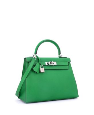 Kelly 28 Handbag Green Epsom with Palladium Hardware