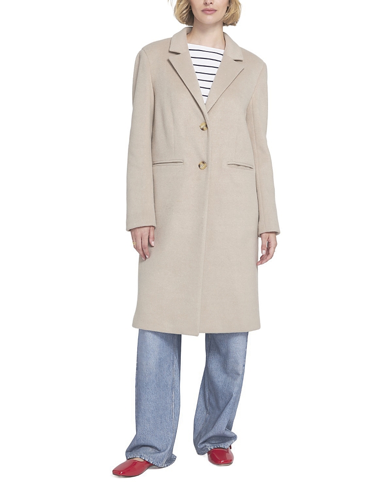 Elle Collection Melton Coat With Printed Lining Trench In Neutral