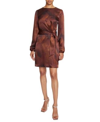 Darya Long Sleeve Dress in Abstract Printed Silk