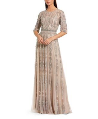  3/4 Sleeve Embellished A-line Gown