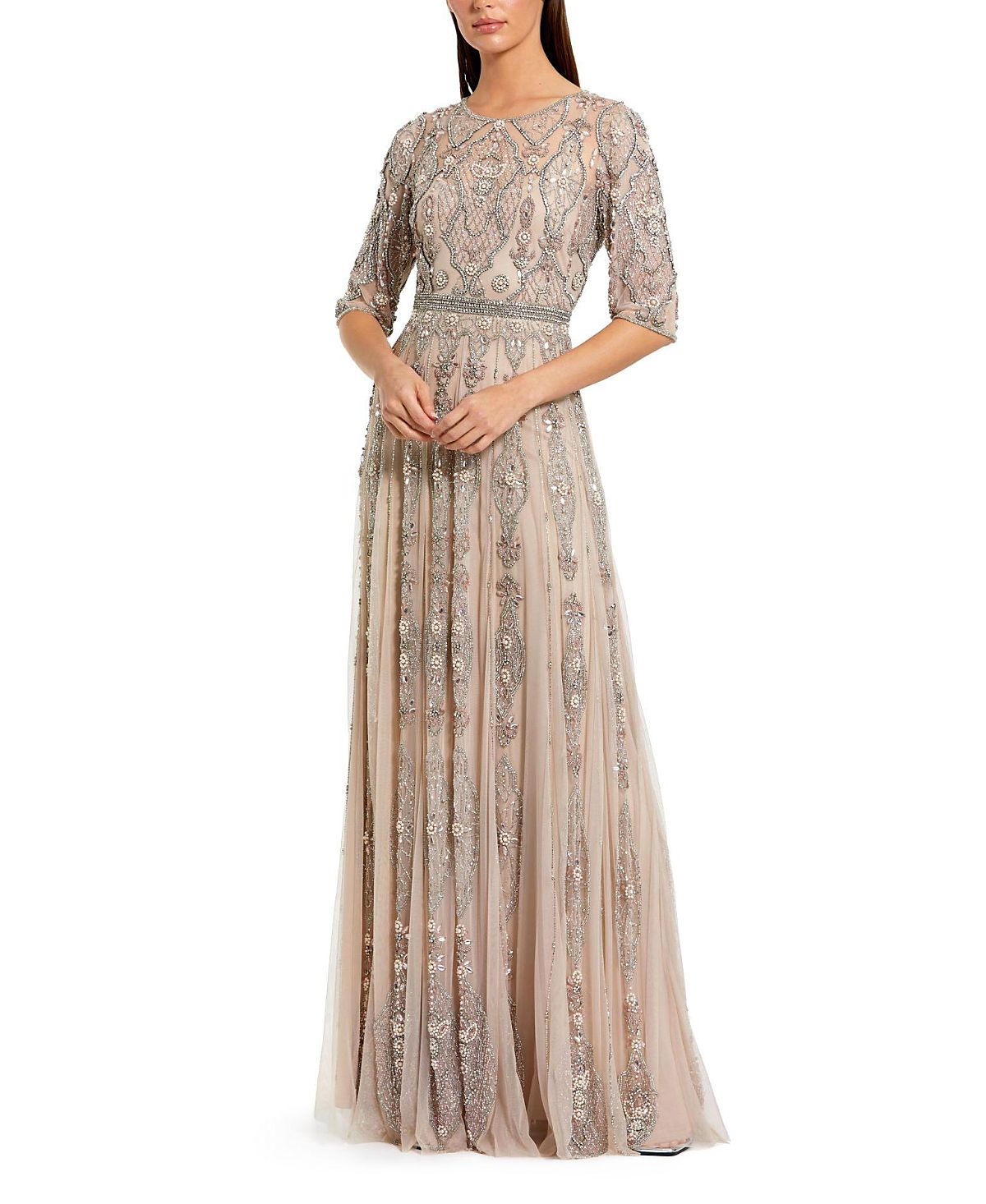 Mac Duggal 3/4 Sleeve Embellished A-line Gown