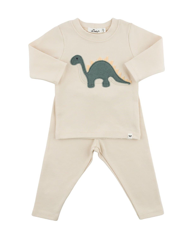 Oh Baby ! Boys' Dino Forest Applique 2-piece Top And Pant Set - Baby In Neutral