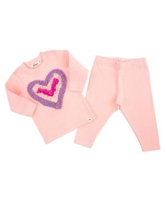 Girls' Multi Ruffle Heart Terry Applique Two Piece Set - Baby