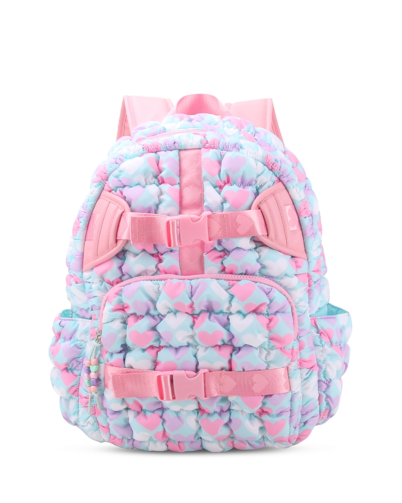 Omg Accessories Heart Print Scrunch Large Backpack With Heart Webbing In Multi