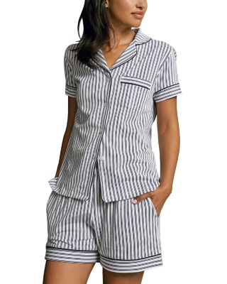 French Ticking Pima Pajama Shorts Set