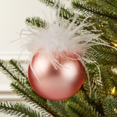 Glass Feather Ball Pink Ornament - Exclusive