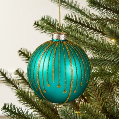 Glass Green Beaded Ball Ornament - Exclusive