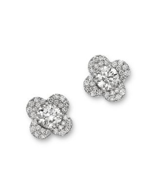 Diamond Clover Stud Earrings in 14K White Gold, 1.36 tcw