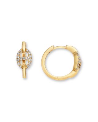 Diamond Link Huggie Hoop Earrings in 14K Yellow Gold, 0.20 tcw