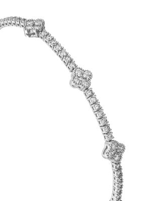 Diamond Clover Flexible Bangle Bracelet in 14K White Gold, 1.58 tcw