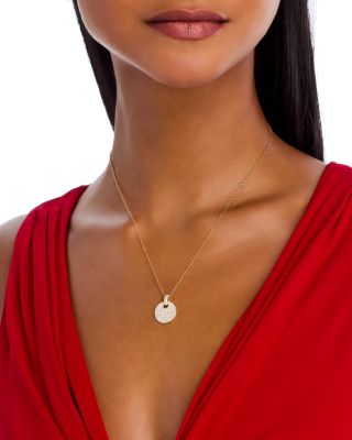 Pave Diamond Disc Pendant Necklace in 14K Yellow Gold, 0.75 tcw