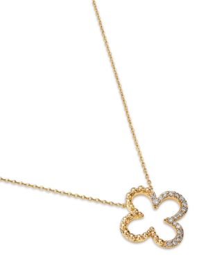 Diamond Clover Pendant Necklace in 14K Yellow Gold, 0.2 tcw