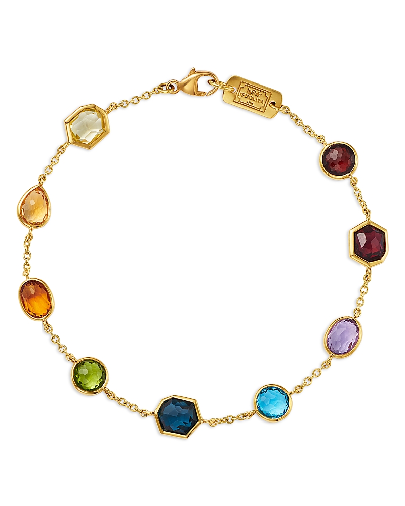 Ippolita 18k Yellow Gold Rock Candy Multi Gemstone Mixed Cut Bezel Link Bracelet In Gold