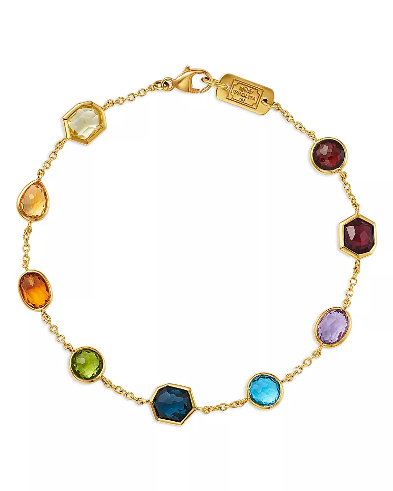 Ippolita 18K Yellow Gold Rock Candy Multi Gemstone Mixed Cut Bezel Link Bracelet - Exclusive