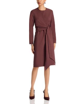 Long Sleeve Draped Tie Shift Dress