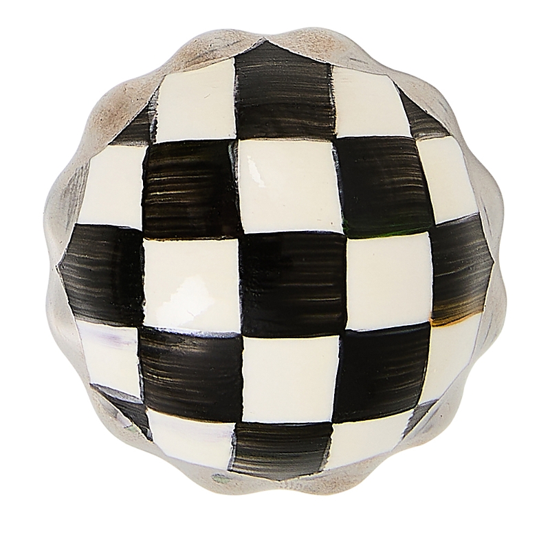 Mackenzie-childs Courtly Check Petit Four Platinum Round Knob In Black