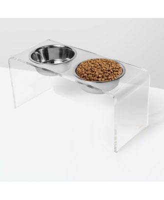 Tall Double Bowl Pet Feeder with Metal Bowls