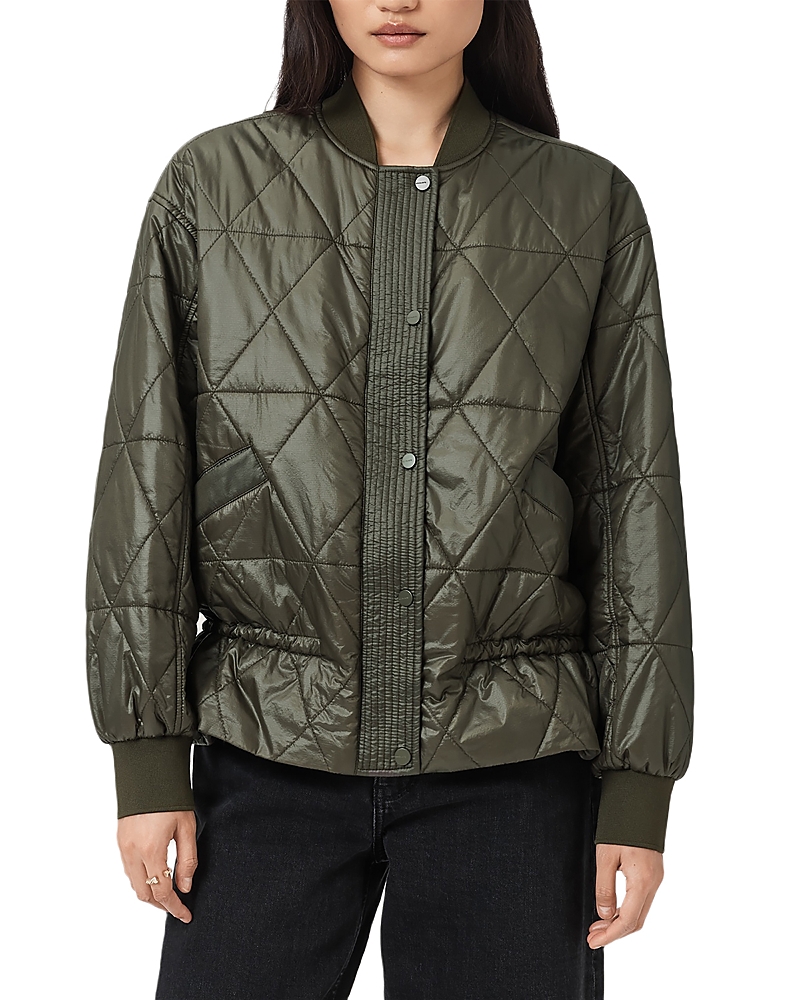 Allsaints Alii Quilted Bomber Jacket In Green