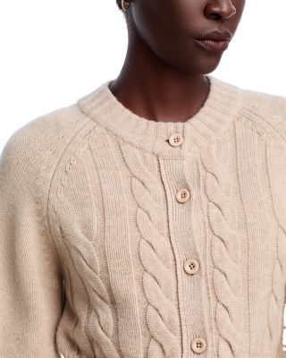Rita Wool Blend Crewneck Cable Knit Cardigan Sweater