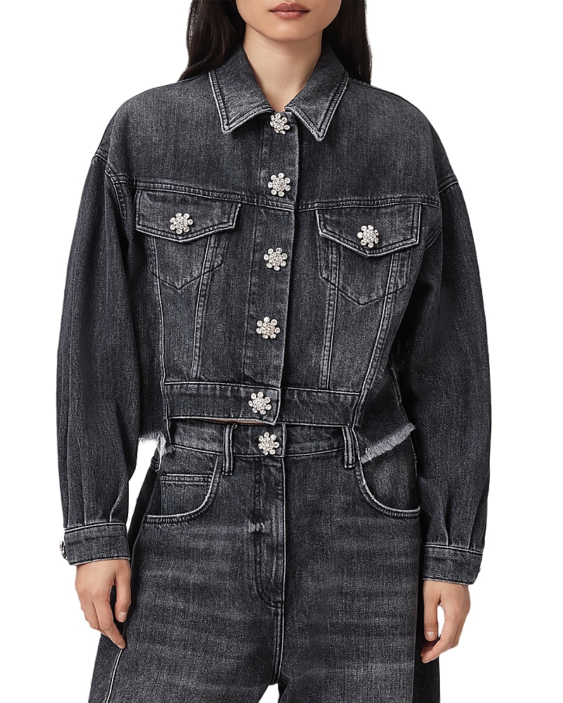 Allsaints Embellished Beth Denim Jacket In Black