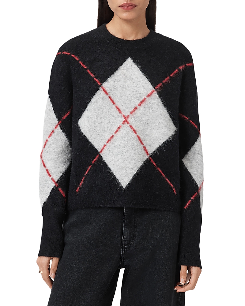 Allsaints Lou Argyle Wool Sweater In Black