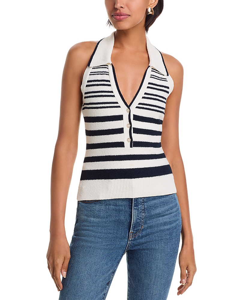 Veronica Beard Meera Knit Tank Top In White Navy In White