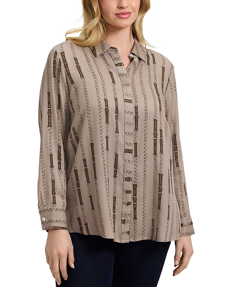 Foxcroft Plus Luna Chain Print Shirt In Brown