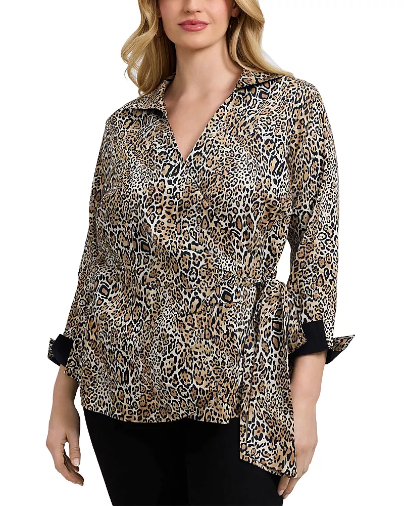 Foxcroft Plus Salina Animal Print Blouse
