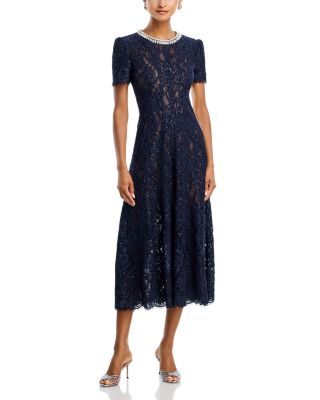 Navy Lace Embellished Midi Dress