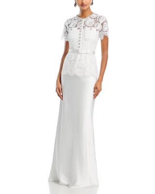 White Lace Satin Maxi Dress