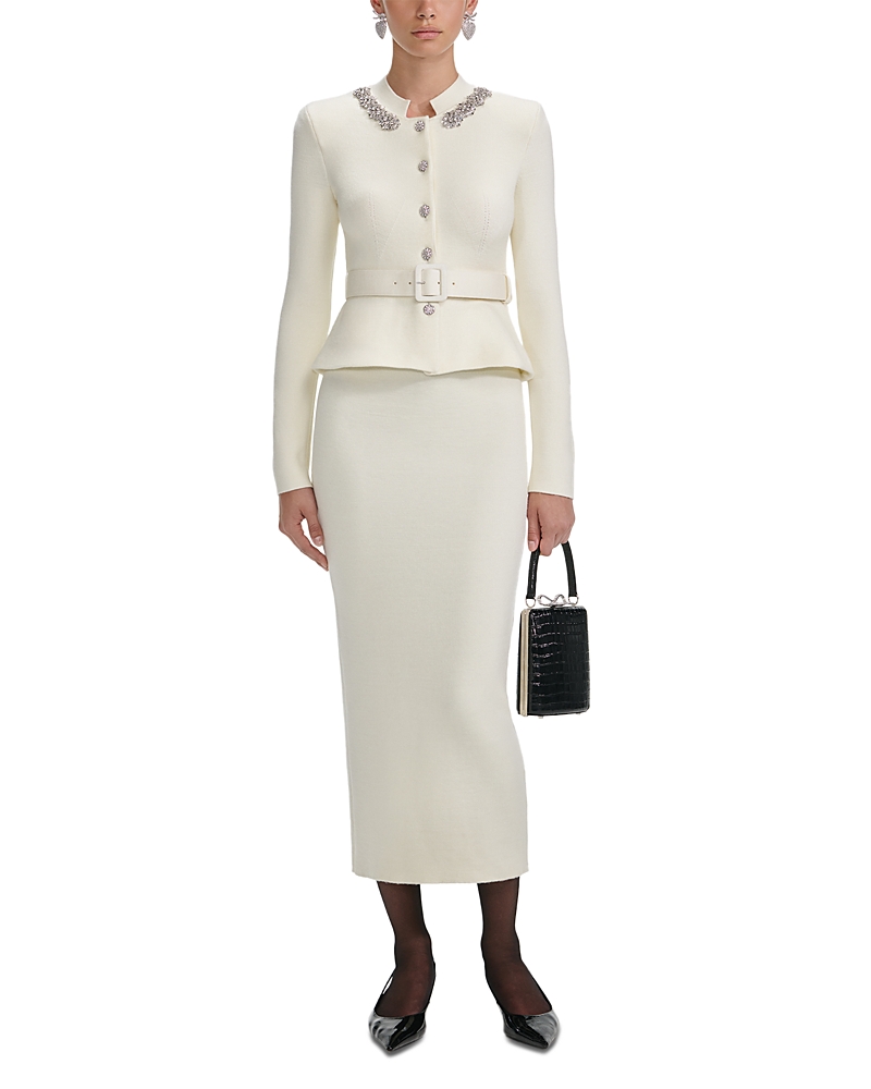 Self-portrait Wool Peplum Knit Midi Dress In White