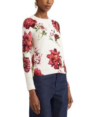 Long Sleeve Peony Print Cardigan Sweater
