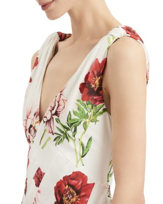V Neck Peony Print Dress