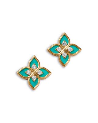 Roberto Coin 18k Yellow Gold Venetian Princess Mother Of Pearl & Diamond Flower Stud Earrings In Multi