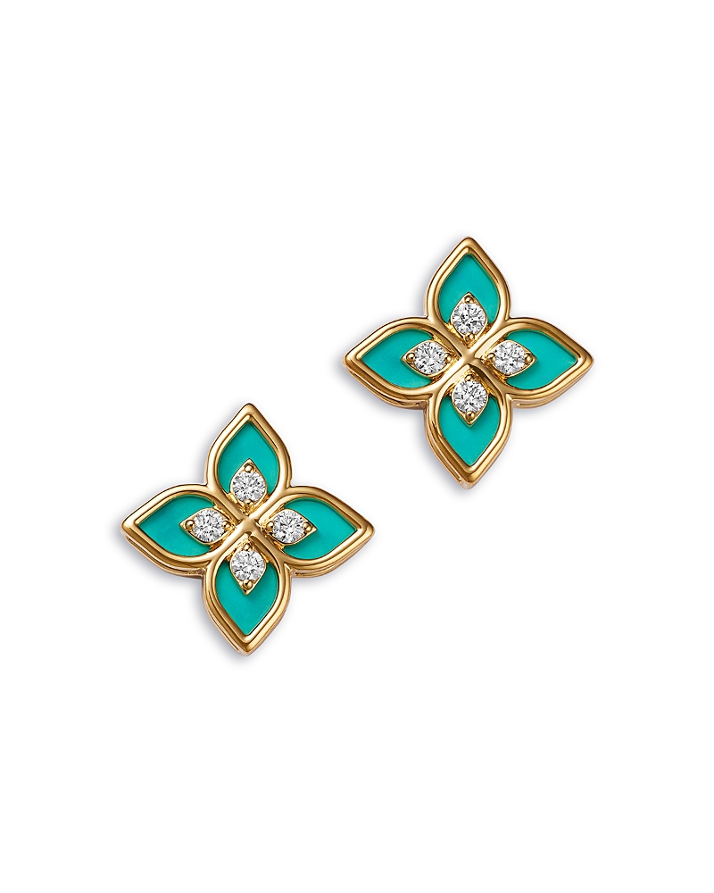 Roberto Coin 18k Yellow Gold Venetian Princess Mother Of Pearl & Diamond Flower Stud Earrings In Multi