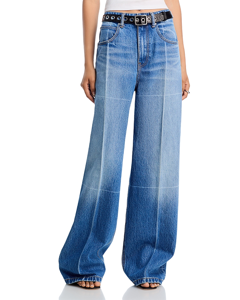 Alexander Wang T Alexanderwang. T High Rise Straight Jeans With Faded Fold Lines In Vintage Marbled Blue