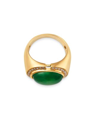 Dyed Jade & Diamond Halo Ring in 14K Yellow Gold