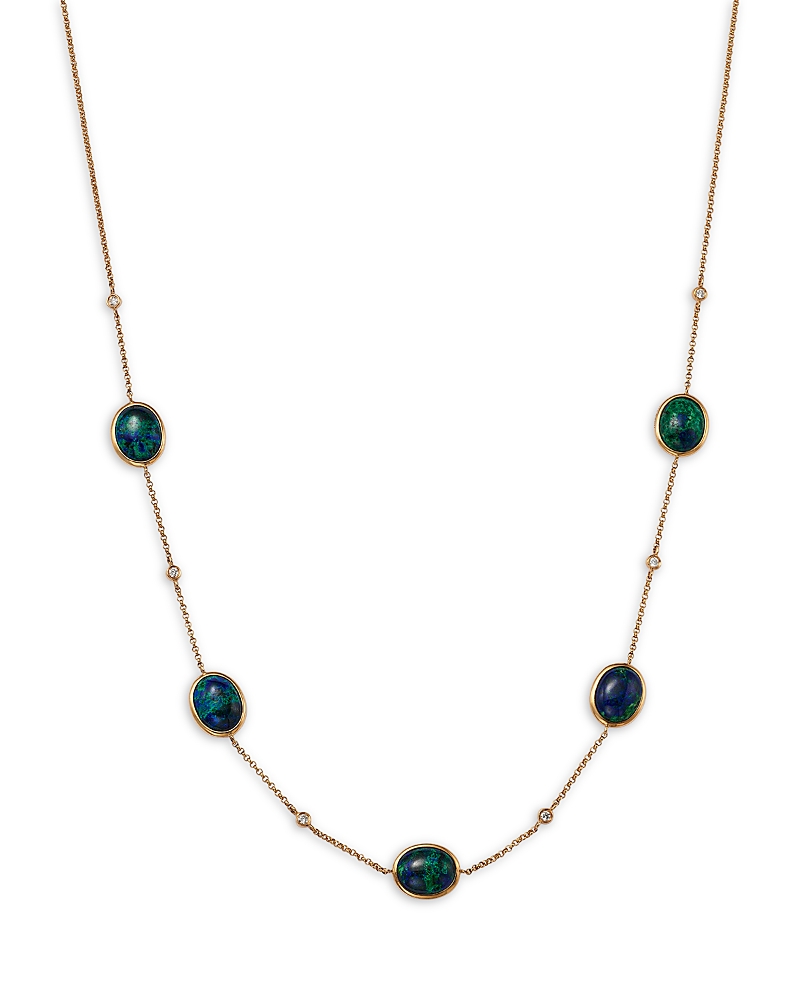 Bloomingdale's Fine Collection Azurite & Diamond Bezel Collar Necklace In 14k Yellow Gold, 16-18