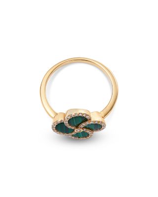 Malachite & Diamond Clover Ring in 14K Yellow Gold