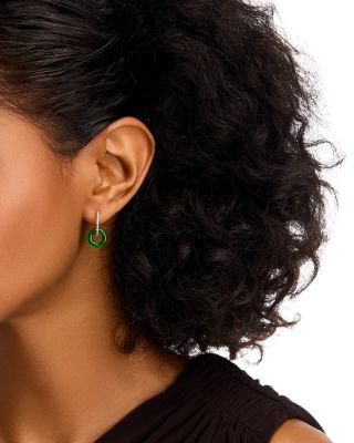 Dyed Jade & Diamond Doorknocker Drop Earrings in 14K Yellow Gold