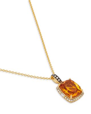 Citrine & Diamond Halo Pendant Necklace in 14K Yellow Gold, 16"-18"