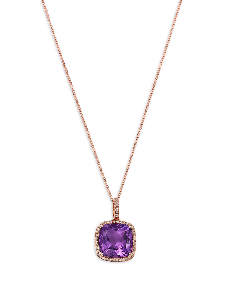 Bloomingdale's Fine Collection Amethyst & Diamond Cushion Halo Pendant Necklace in 14K Rose Gold, 16