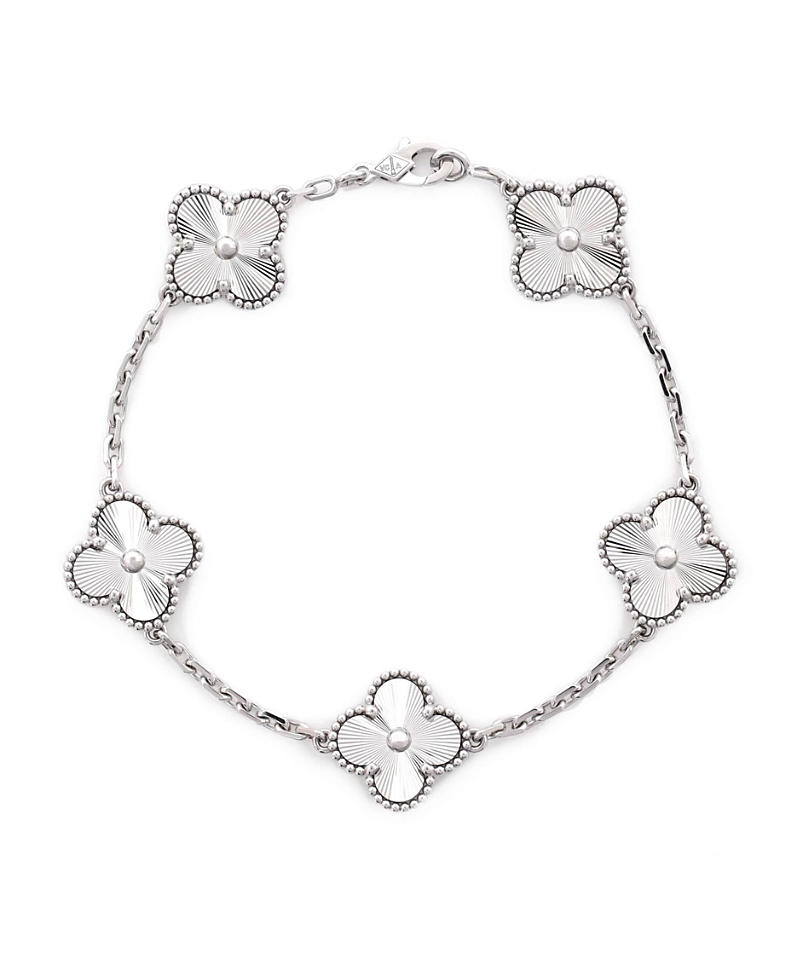 Pre-owned Pre-owned Van Cleef & Arpels Van Cleef & Arpels Vintage Alhambra 5 Motifs Bracelet Guilloche 18k White Gold