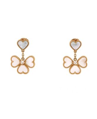 Sweet Alhambra Effeuillage Heart Earrings 18K Gold with Mother of Pearl and Diamonds