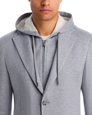 Double Face Jersey Removable Hood Slim Fit Sport Coat